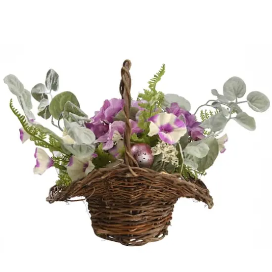 16" Spring Purple Floral Decorated Basket {4}