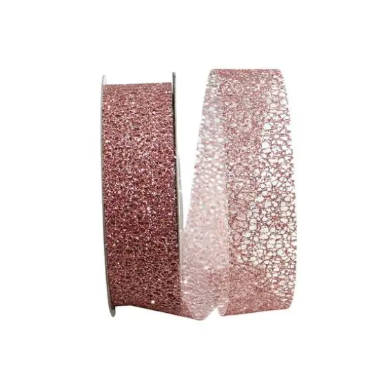 The Ribbon Roll 1.5" x 25yd. Glitter Web Mesh Ribbon Rose Gold {1}