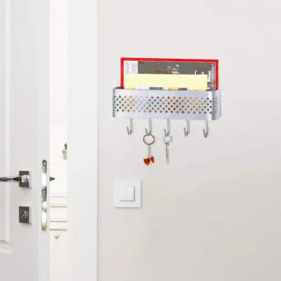 NEX&trade; Silver Wall-Mounted Mail Sorter and Key Organizer with 5 Hooks {6}