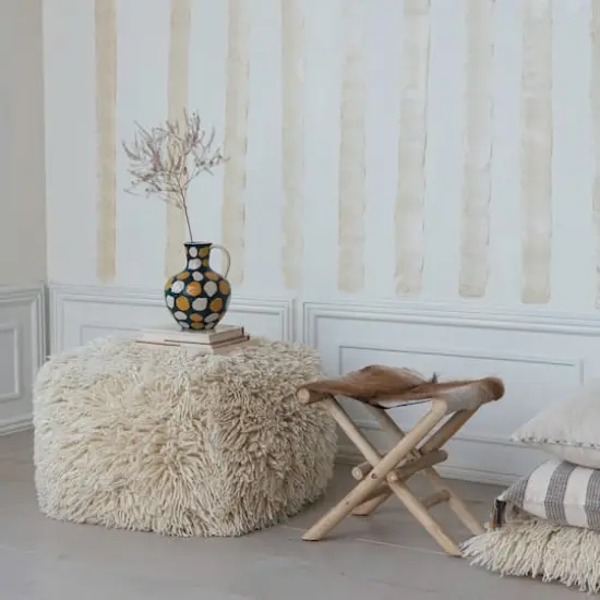 Hello Honey&reg; Natural Teakwood and Goat Fur Folding Stool {5}