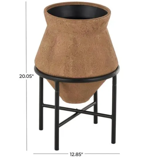 20" Brown Wide Metal Vase with Black Stand {9}