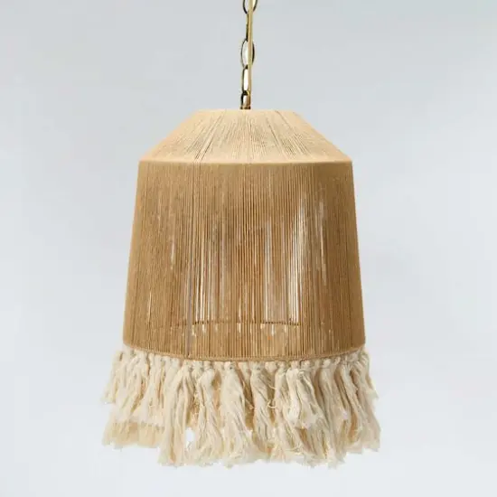Hello Honey&reg; 16" Coastal Pendant Lamp with Natural Paper Rope Shades, Fringe Detail and Iron Base {4}