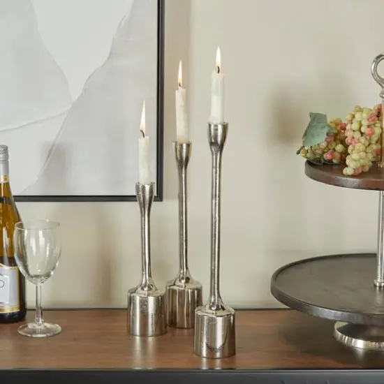 CosmoLiving by Cosmopolitan Silver Aluminum Tapered Candle Holder Set {7}