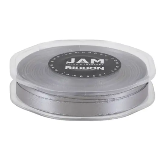 JAM Paper 3/8" x 25yd. Double Faced Satin Ribbon Silver {6}