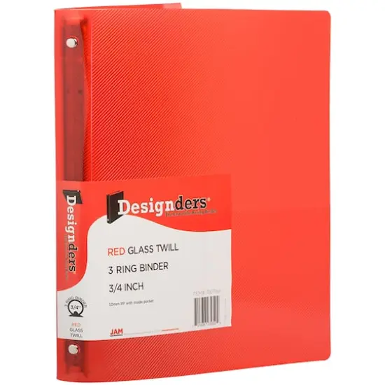 JAM Paper 3/4" Glass Twill Plastic 3-Ring Binders, 4ct. Red {4}