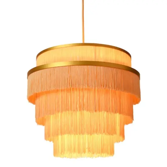 Hello Honey&reg; Gold Metal with 5-Tiered Cream Fringe Pendant Lamp {10}