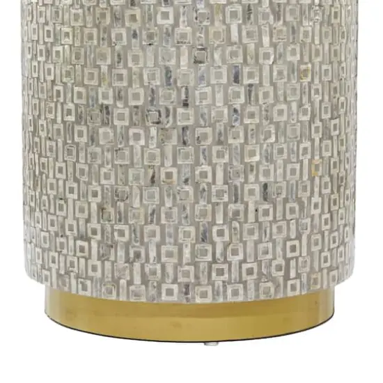 22" Mother of Pearl & Wood Round Accent Table Gray {7}