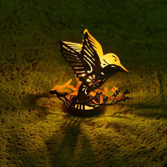 Glitzhome® 9.75" Metal Flying Hummingbird Silhouette Solar Powered Edison Bulb Outdoor Lantern {5}