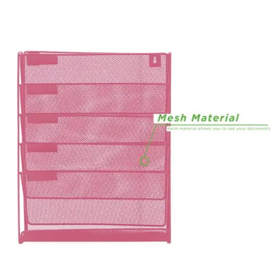 Mind Reader 6 Compartment Vertical Hanging Wall File & Chart Organizer Pink {7}