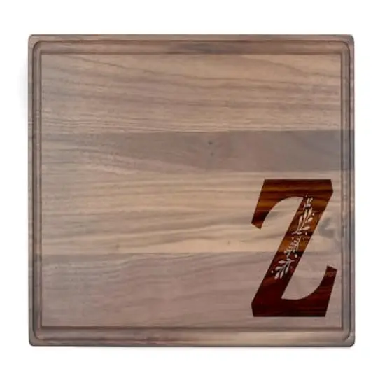 Floral Monogram Walnut Cutting Board Z {1}