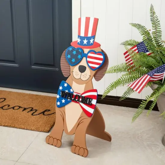 Glitzhome&reg; 30" Patriotic Americana Labrador Easel Porch D&eacute;cor {3}