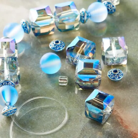 Aqua Mixed Glass Round & Cube Beads by Bead Landing&trade; {3}