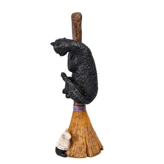 13'' Black Cat Climbing Broom Halloween D&eacute;cor {6}