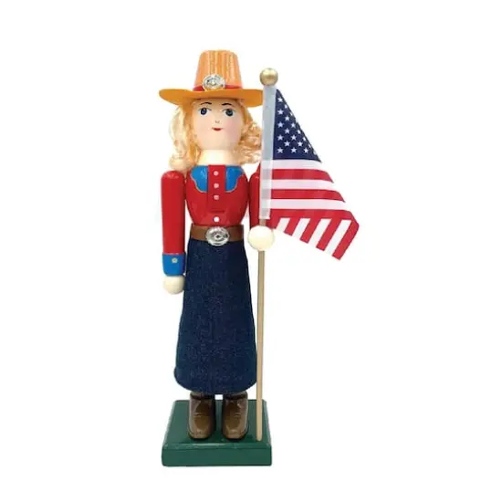 Santa's Workshop 14" Cowgirl & Flag Nutcracker {1}