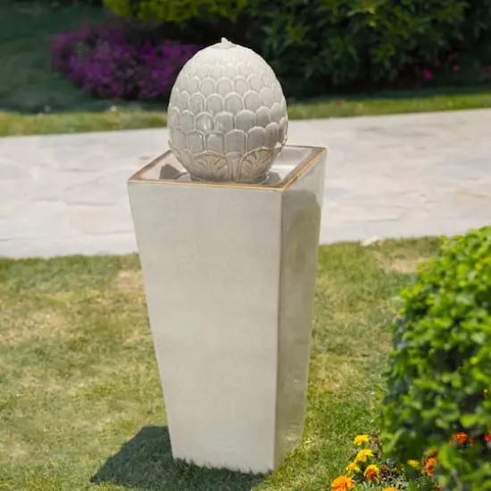 Glitzhome&reg; 36" Oversized Sand Beige LED Ceramic Pedestal Fountain {3}