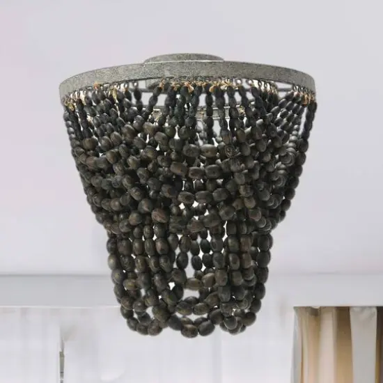 Hello Honey&reg; 2-Tier Draped Wood Bead Semi-Flush Mount Ceiling Light Black {4}