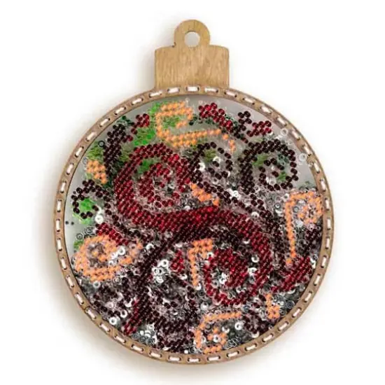Wonderland Crafts Red & Green Swirl Ball Ornament Bead Embroidery Kit {4}