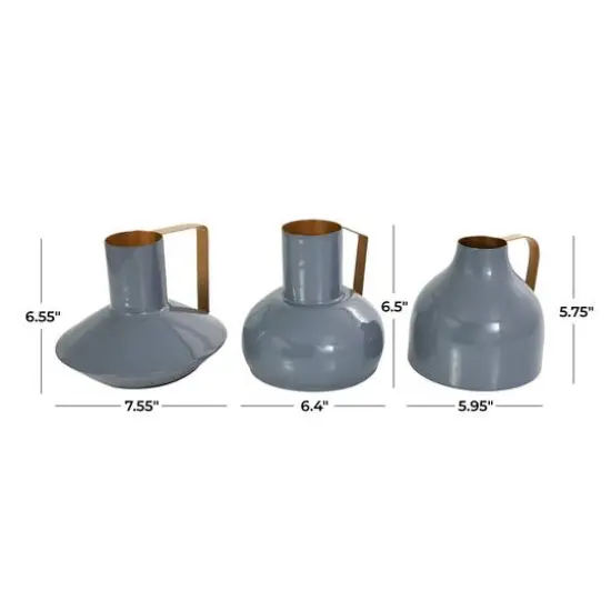 CosmoLiving by Cosmopolitan Blue Metal Abstract Enameled Vase with Geometric Gold Handle Set {14}