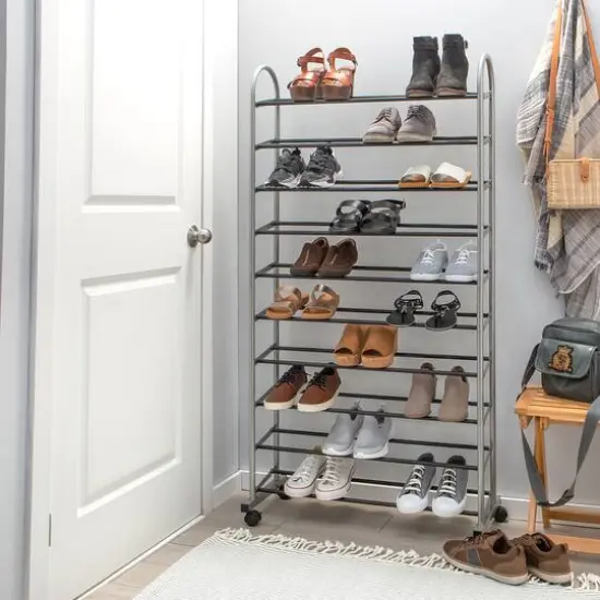 Simplify Gray 10-Tier Mobile Shoe Rack {4}
