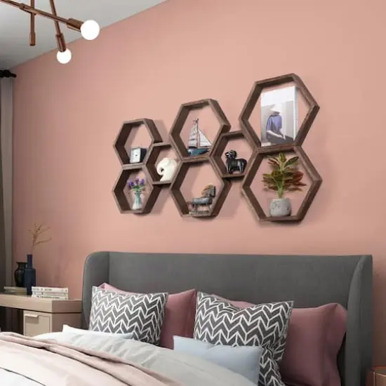 NEX&trade; Hexagon Honeycomb Floating Shelves Set Brown {7}