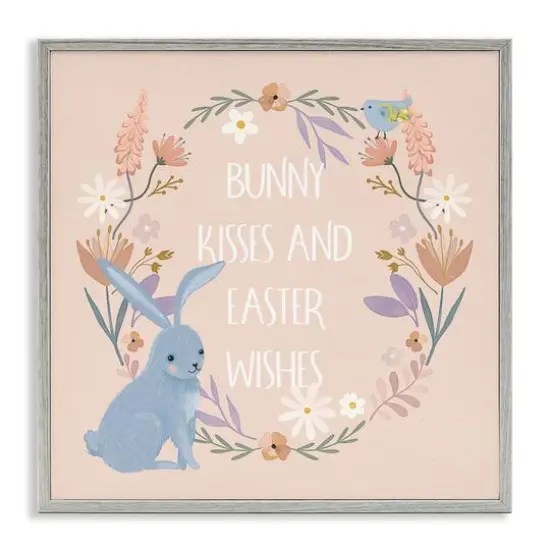 Stupell Industries Bunny Kisses Easter Wishes Framed Giclee Art Gray {1}