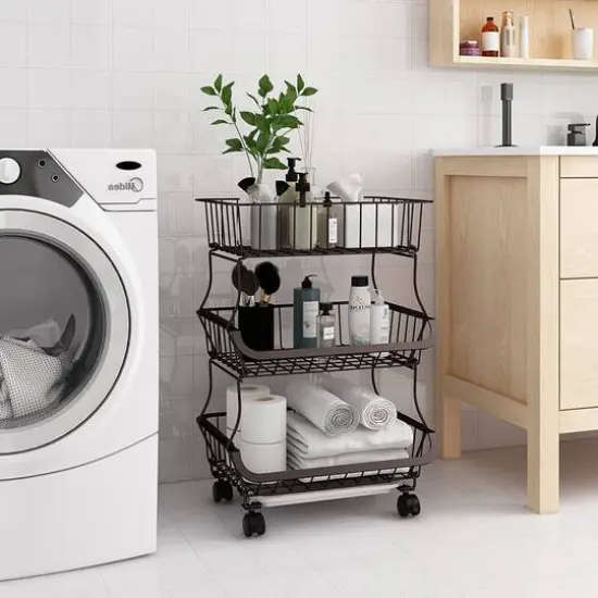 NEX&trade; 24" Brown 3-Tier Multifunctional Fruit & Vegetable Rolling Shelf  {7}