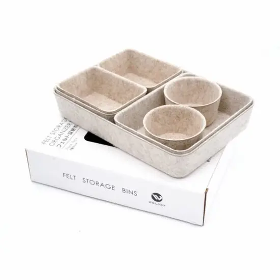 Welaxy 7 Piece Felt Round Cups & Trays Drawer Organizer Set Oatmeal {7}