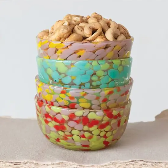 Hello Honey&reg; 4.5" Multicolor Round Glass Bowls with Pattern Design Styles, 4ct. {3}