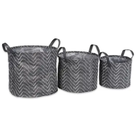 DII&reg; Round Black & White Tribal Chevron PE-Coated Woven Paper Laundry Bin Set {1}