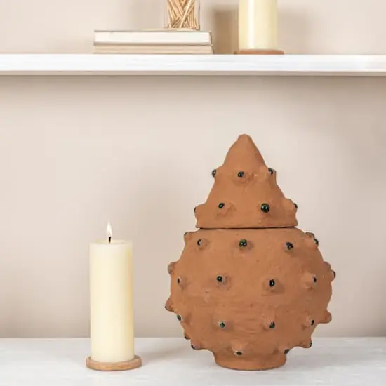 Hello Honey&reg; Decorative Paper M&acirc;ch&eacute; Canister with Glass Marble Accent Terra Cotta {3}