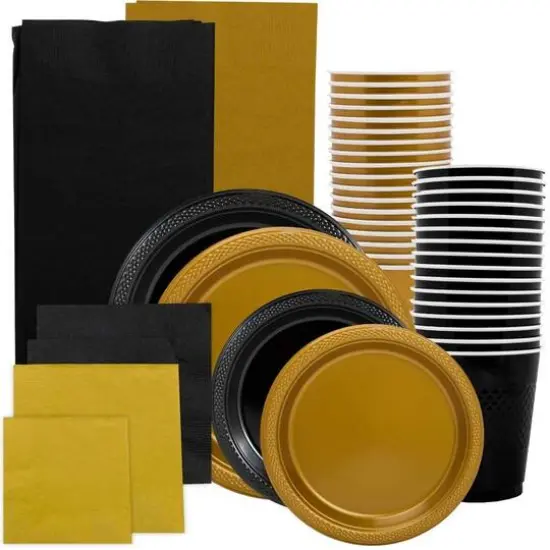 JAM Paper Party Tableware Assortment Grad Pack Black/Gold {1}