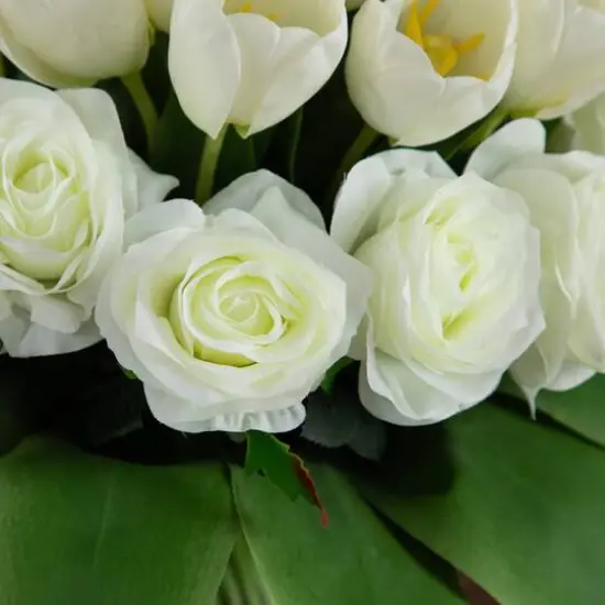 Wedding Collection 20in. Artificial Roses and Tulips Arrangement in Glass Vase {4}