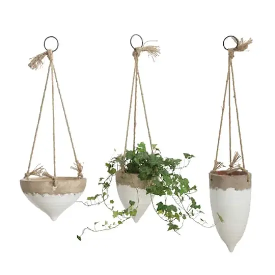 Hello Honey&reg; 8.5" White Stoneware Hanging Planter with Jute Rope {5}