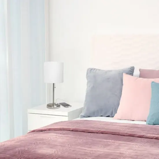 Creekwood Home 19.5" Oslo USB Port Table Lamp Brushed Steel/White Shade {6}