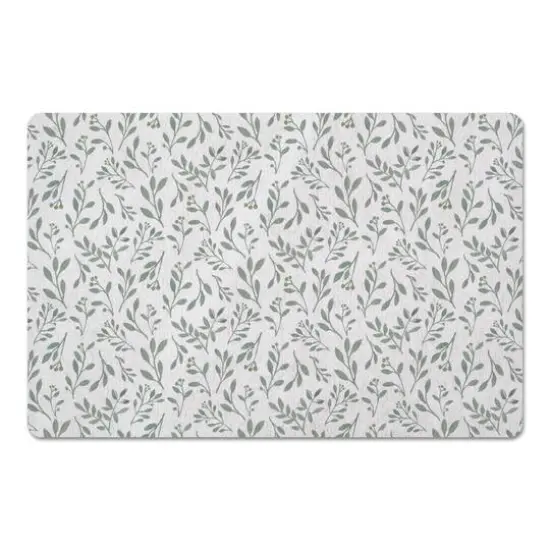 Delicate Floral Floor Mat Green and White {1}