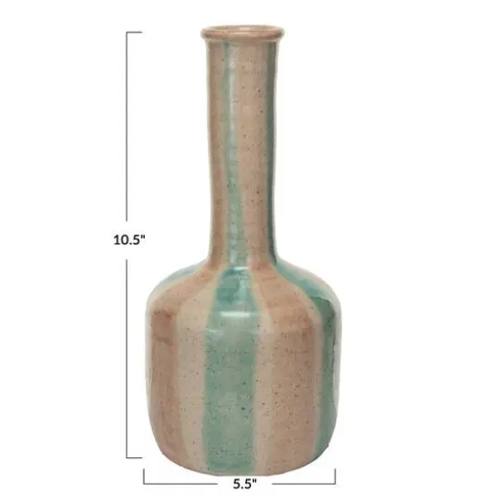 Hello Honey&reg; 14" Blue & Maroon Hand-Painted Crackle Glaze Terra Cotta Vase with Tall Neck {7}