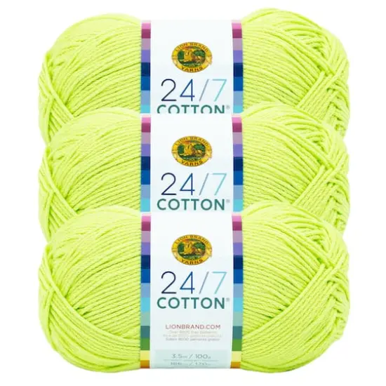 3 Pack Lion Brand&reg; 24/7 Cotton&reg; Yarn Lime {1}