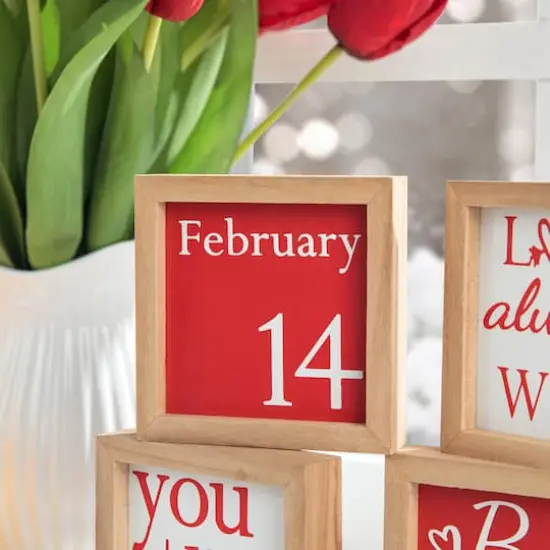 Glitzhome&reg; 4" Valentine's Wooden Block Table D&eacute;cor Set {6}