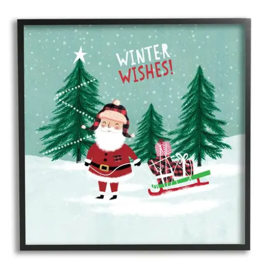Stupell Industries Winter Wishes Santa Claus & Sled Framed Giclee Art Black {1}