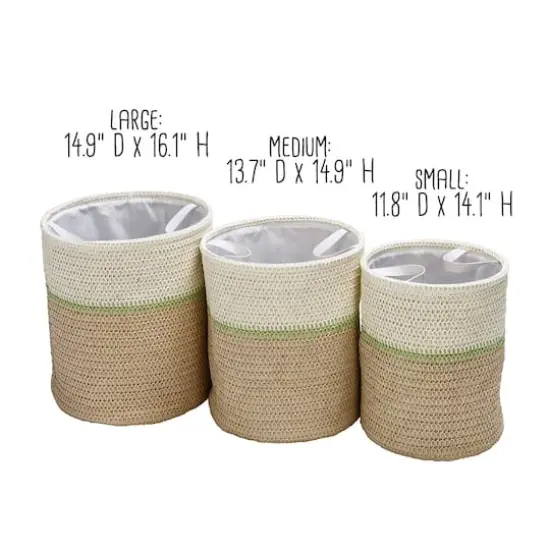 Honey Can Do Green & Beige Small Nesting Paper Straw Baskets with Handles Set {11}
