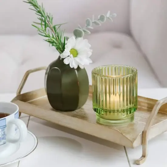 Kate Aspen Ribbed Green Glass Votive Candle Holder Set, 6ct. {4}