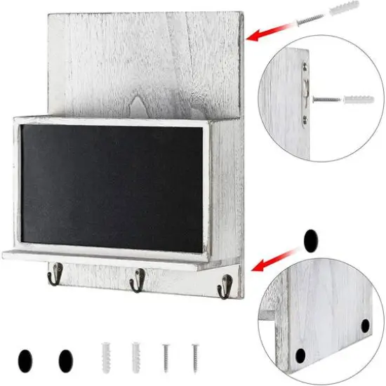 NEX&trade; 16" Gray White Wall-Mounted Key & Mail Holder with Chalkboard {5}