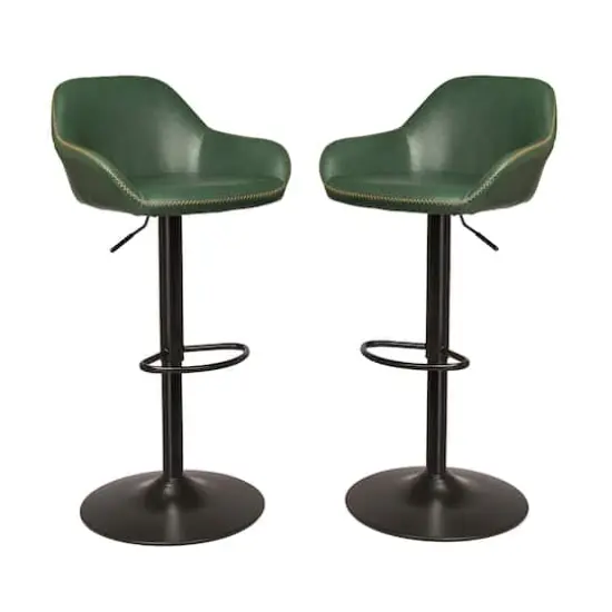 Glitzhome&reg; Mid-Century Leatherette Gaslift Adjustable Swivel Bar Stool Set Hunter Green {1}