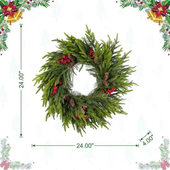 Glitzhome&reg; 24"D Christmas PE Wreath with Pinecones and Red Berries {9}