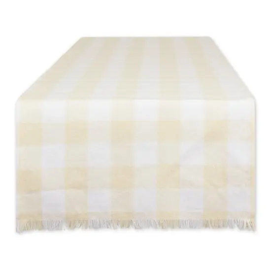 DII&reg; 108" Heavyweight Check Fringed Table Runner Natural {1}