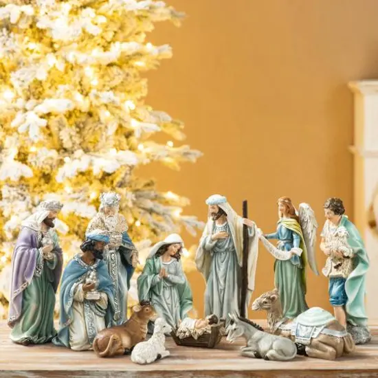 Glitzhome&reg; 12 Piece Deluxe Blue Nativity Figurine Set {3}