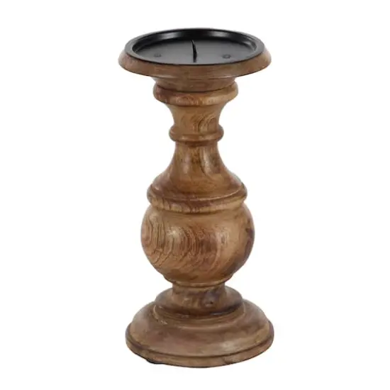 Mango Wood Traditional Candle Holder Set Brown {9}