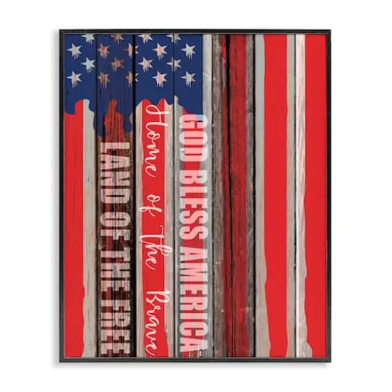 Stupell Industries God Bless America Wood Grain Flag Red White Blue Americana Framed Giclee Art Black {1}