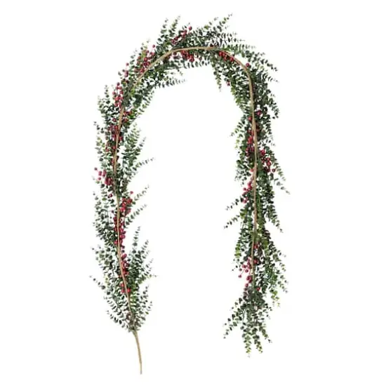 Glitzhome&reg; 9ft Christmas Greenery Eucalyptus Garland with Red Berries {8}
