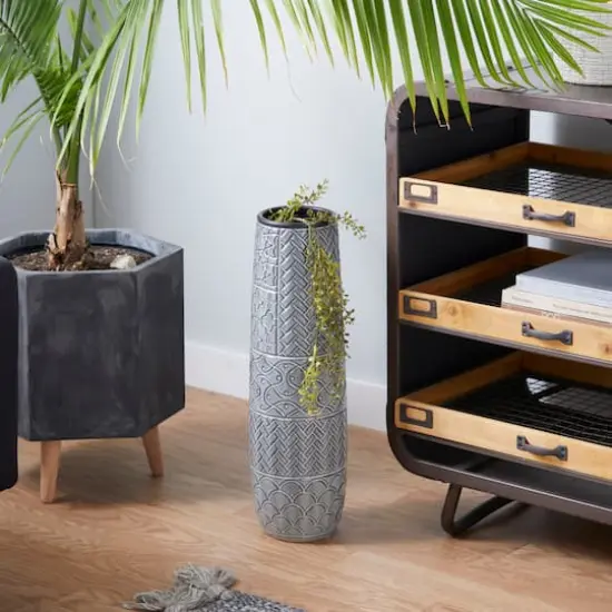 22" Gray Stoneware Eclectic Vase {7}